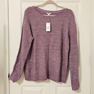 J. Jill Micro Tweed Seamed Sweater Lavender Purple Speckled Pullover Knit NWT M